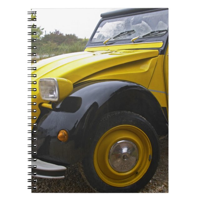 Caderno Espiral Um antigo CV Citroen 2CV preto e amarelo, (Frente)