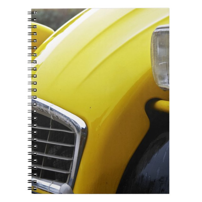 Caderno Espiral Um antigo CV Citroen 2CV preto e amarelo, detalhe (Frente)