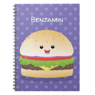Caderno Espiral Um bonito e feliz desenho animado do hambúrguer ka