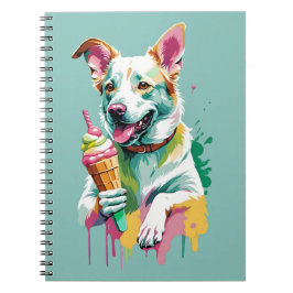 Caderno Espiral Um cachorro feliz comendo um sorvete