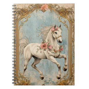 Caderno Espiral Um cavalo branco adornado com uma guirlanda de flo