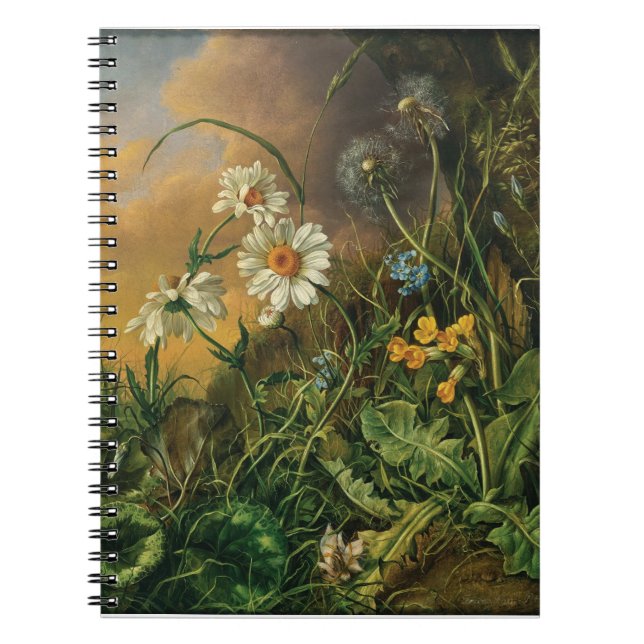 Caderno Espiral Um chão de floresta com margaridas, primroses, ... (Frente)