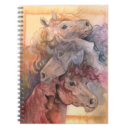 Caderno Espiral Um com cavalos de aquarela