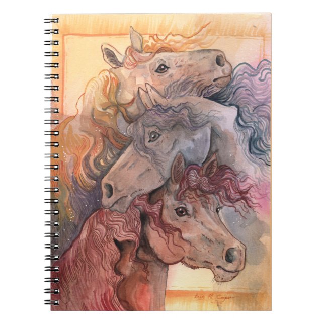 Caderno Espiral Um com cavalos de aquarela (Frente)