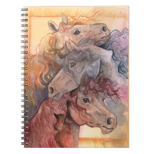 Caderno Espiral Um com os Cavalos de Herd Watercolor