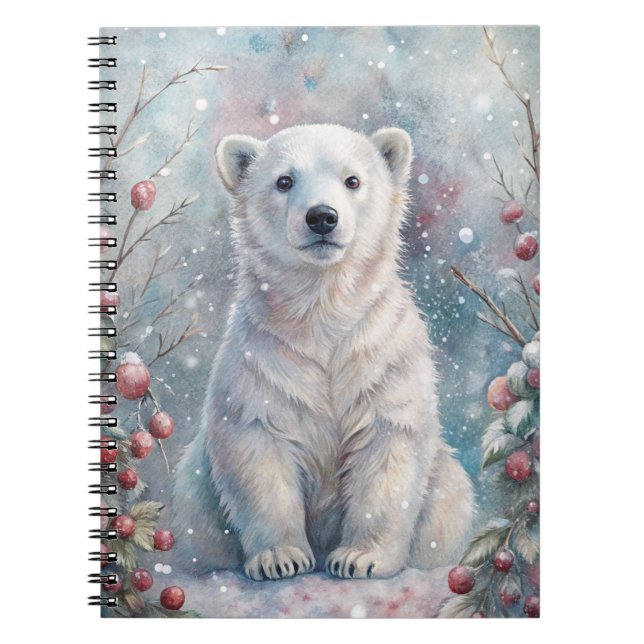Caderno Espiral Um Cubo de Urso Polar no inverno (Frente)