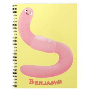 Caderno Espiral Um desenho animado de minhoca rosa-branca