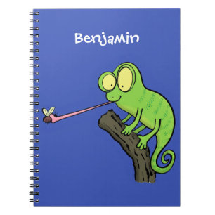 Caderno Espiral Um desenho animado verde-feliz chameleon lagarto