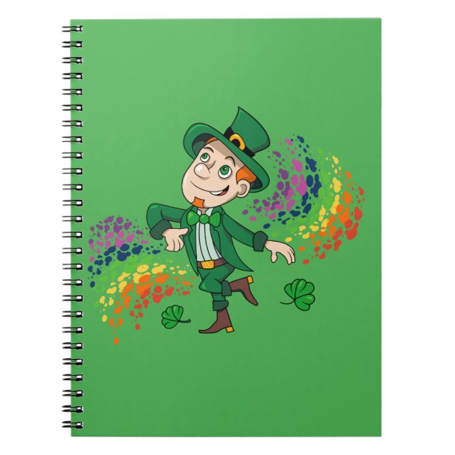 Caderno Espiral Um duende dançante bonito e feliz, um arco-íris (Frente)