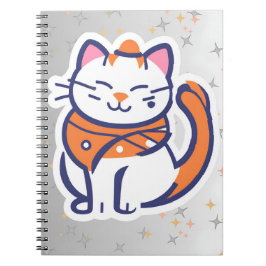 Caderno Espiral Um gato de smoking branco e rosa muito feliz, Spir