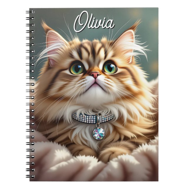 Caderno Espiral Um Gato de Tabulação Fluffy Personalizado e Bonito (Frente)