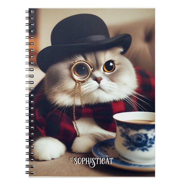 Caderno Espiral Um Gato Vestindo um Monóculo (Frente)