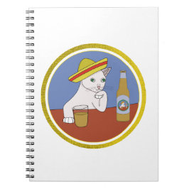 Caderno Espiral Um gato Vestindo um Sombrero e um Bebendo