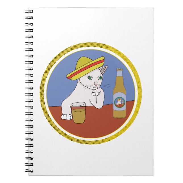 Caderno Espiral Um gato Vestindo um Sombrero e um Bebendo (Frente)