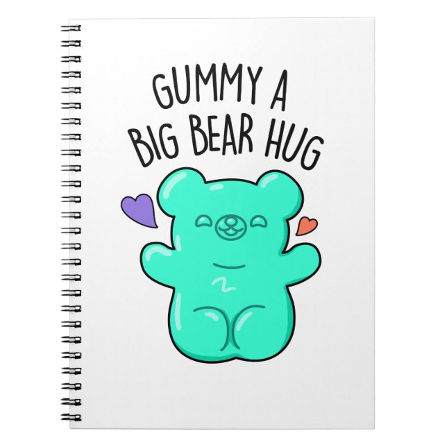 Caderno Espiral Um Grande Abraço de Urso Gummy Doce Engraçado Pun  (Frente)