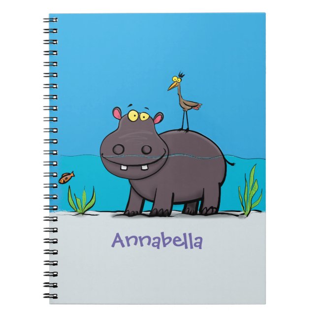 Caderno Espiral Um hipopótamo engraçado bonito com desenhos animad (Frente)
