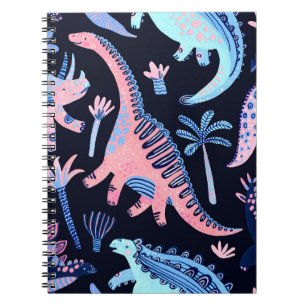 Caderno Espiral Um lindo padrão de dinossauros cartoon.