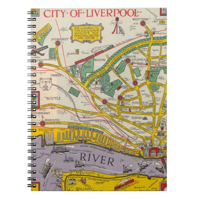 Caderno Espiral Um mapa de Merseyside, Liverpool (Frente)