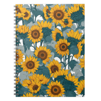 Caderno Espiral Um notebook com campos de girassol iluminados por
