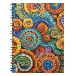Caderno Espiral Um notebook vibrante com Design espiral de mosaico