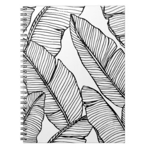 Caderno Espiral Um padrão de folha de bananeira sem costura. Preto