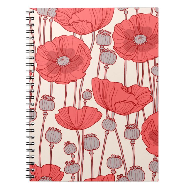 Caderno Espiral Um padrão perfeito com papoilas.  (Frente)
