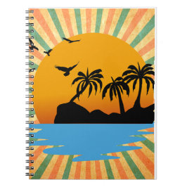 Caderno Espiral Um pôr do sol retrô com árvore