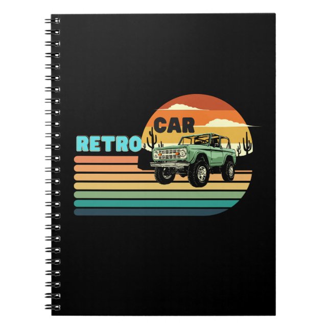 Caderno Espiral Um retro preto com carro (Frente)