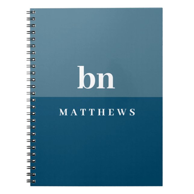Caderno Espiral Um simples monograma personalizado azul marinho na (Frente)