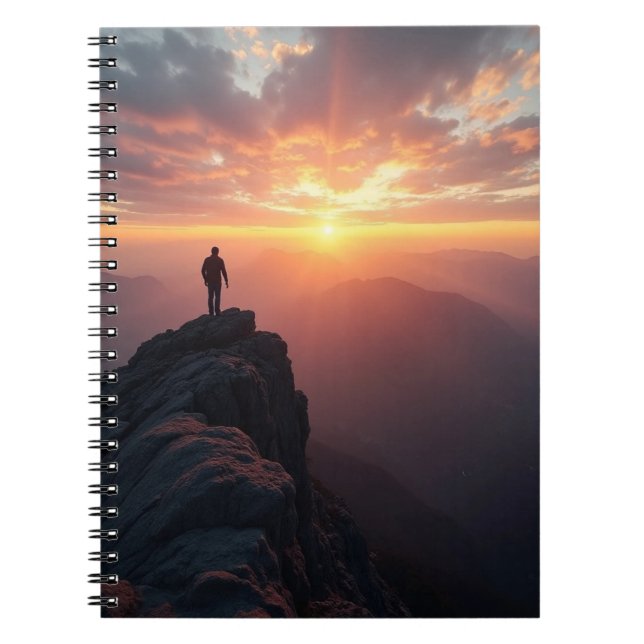 Caderno Espiral Um sol majestoso visto do pico da montanha (Frente)
