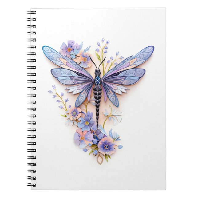 Caderno Espiral Uma bela libélula com flores gentis (Frente)