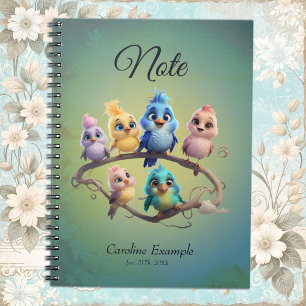 Caderno Espiral Uma bela parada de pássaros de desenho animado em