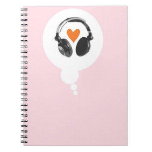 Caderno Espiral Uma bolha do pensamento com um coração e os fone