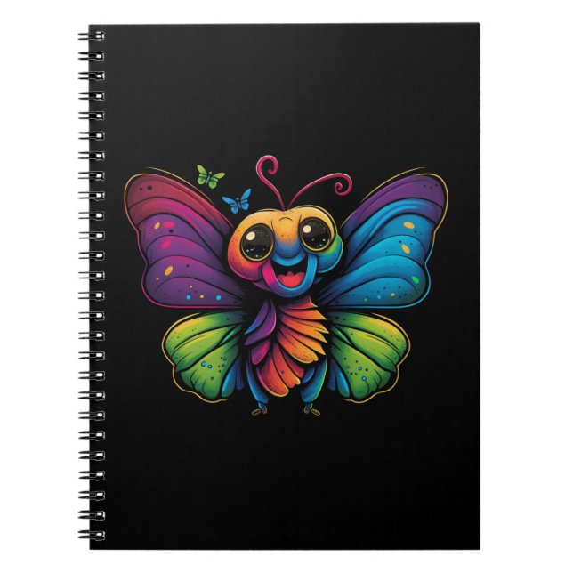 Caderno Espiral Uma borboleta de cor arco-íris (Frente)