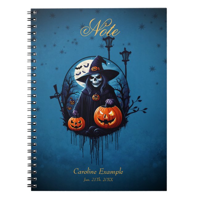 Caderno Espiral Uma cena assustadora do Dia das Bruxas (Frente)