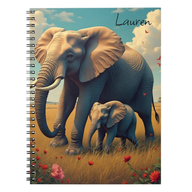 Caderno Espiral Uma doce mamã e um elefante para bebês personaliza (Frente)