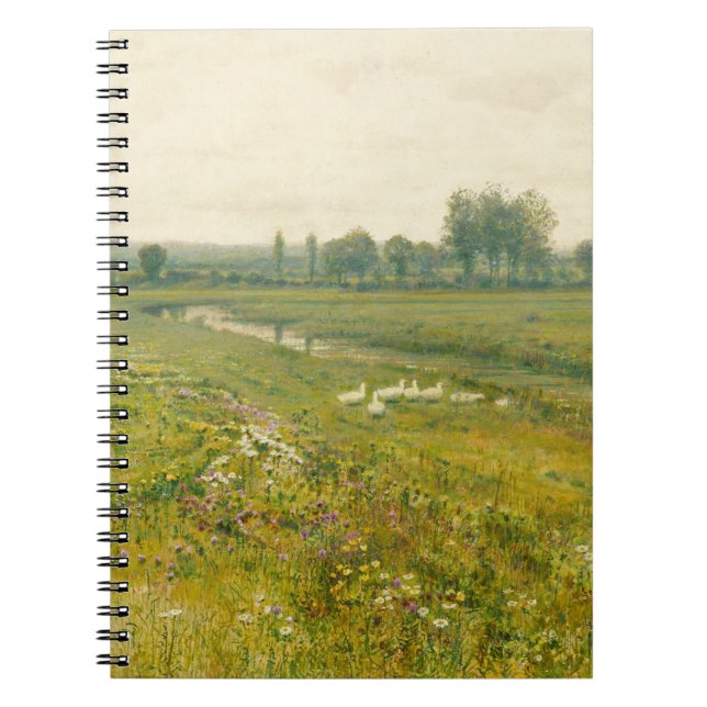Caderno Espiral Uma extensa paisagem de prado com gansos (Frente)