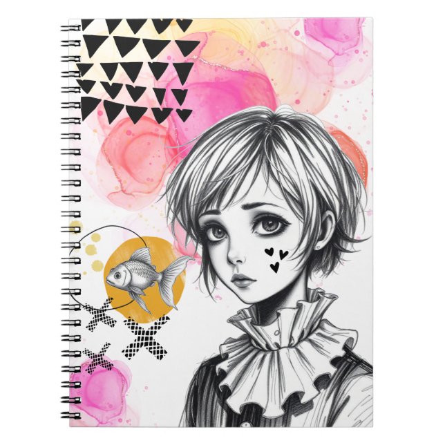Caderno Espiral Uma garota com peixe | Diário para notebook (Frente)