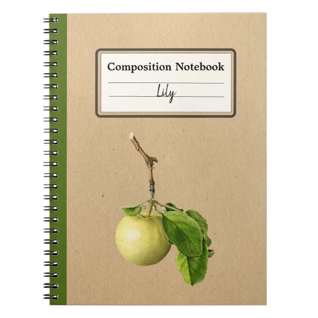 Caderno Espiral Uma Maçã Amarela Com Folhas Personalizadas (Frente)