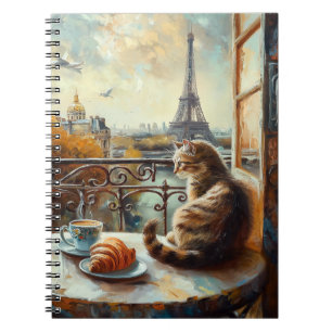 Caderno Espiral Uma manhã em Paris Ginger Cat em um café