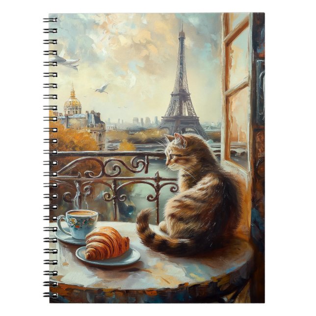Caderno Espiral Uma manhã em Paris | Ginger Cat em um café (Frente)