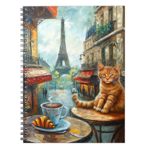 Caderno Espiral Uma manhã em Paris Ginger Cat em um café
