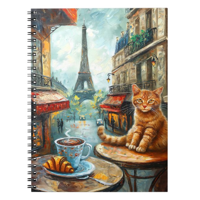 Caderno Espiral Uma manhã em Paris | Ginger Cat em um café (Frente)