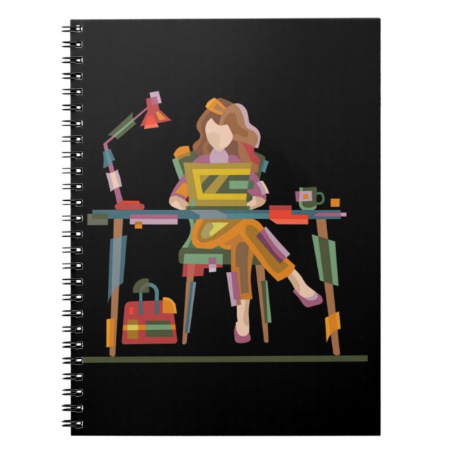 CADERNO ESPIRAL UMA MENINA TRABALHANDO SINCERAMENTE NO LAPTOP 96 (Frente)