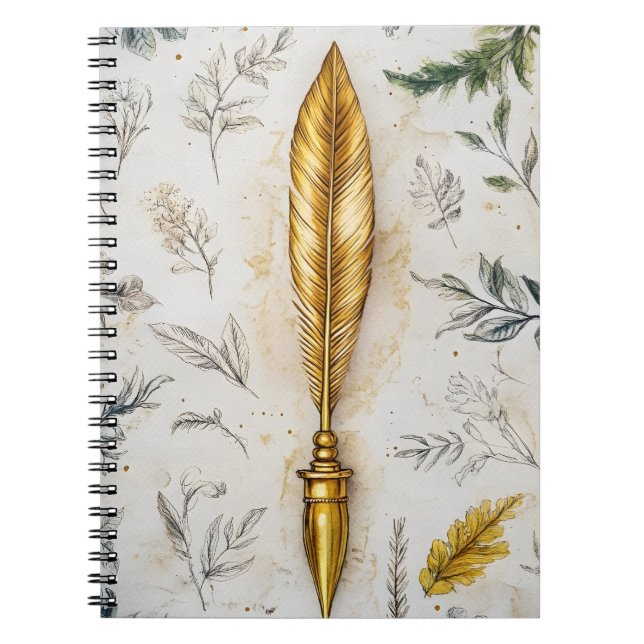 Caderno Espiral Uma pena dourada ou uma caneta-tinteiro sofisticad (Frente)