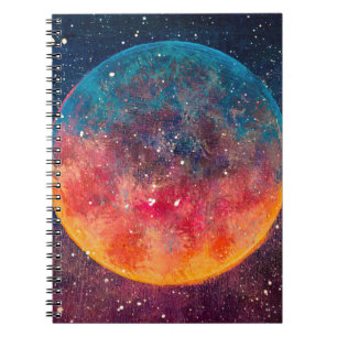 Caderno Espiral Uma pintura a óleo fantástica, bela lua grande do 