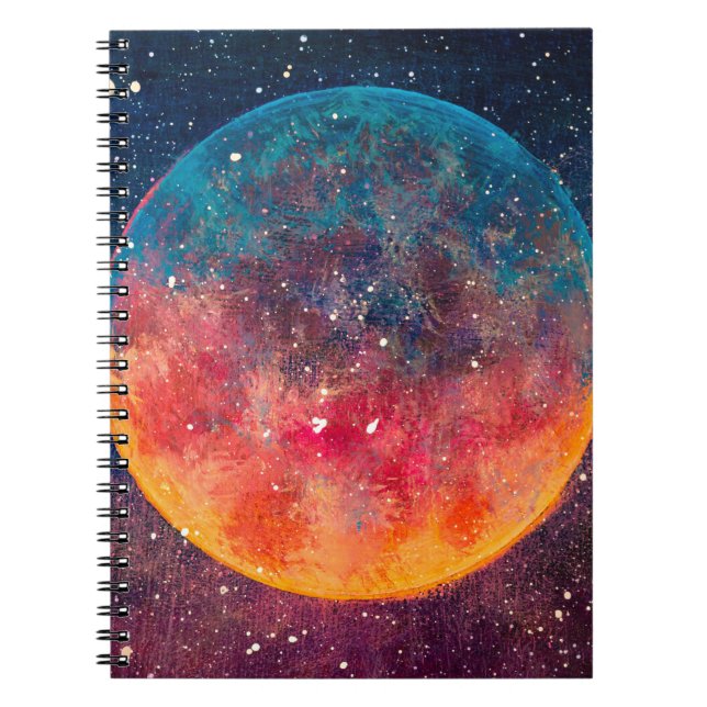 Caderno Espiral Uma pintura a óleo fantástica, bela lua grande do  (Frente)