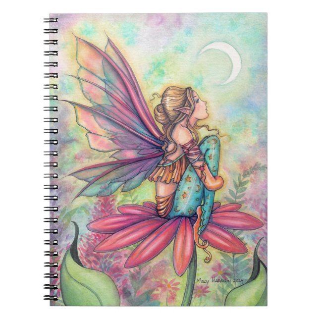 Caderno Espiral Uma Vibrante Fada Mundial Fantasia Aquarela Arte (Frente)