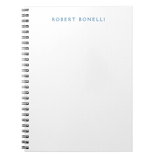 Caderno Espiral Único Moderno Minimalista Branco Azul Simples (Frente)