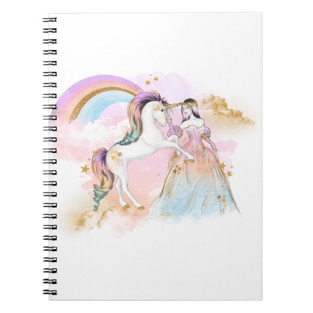 Caderno Espiral Unicorn Clipart Rainbow Fairytale (Frente)